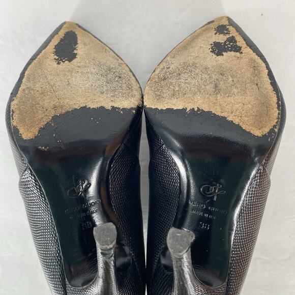 Proenza Shouler Embossed Black Leather V Cut Pump High Heel Booties Size 38 - Picture 7 of 9